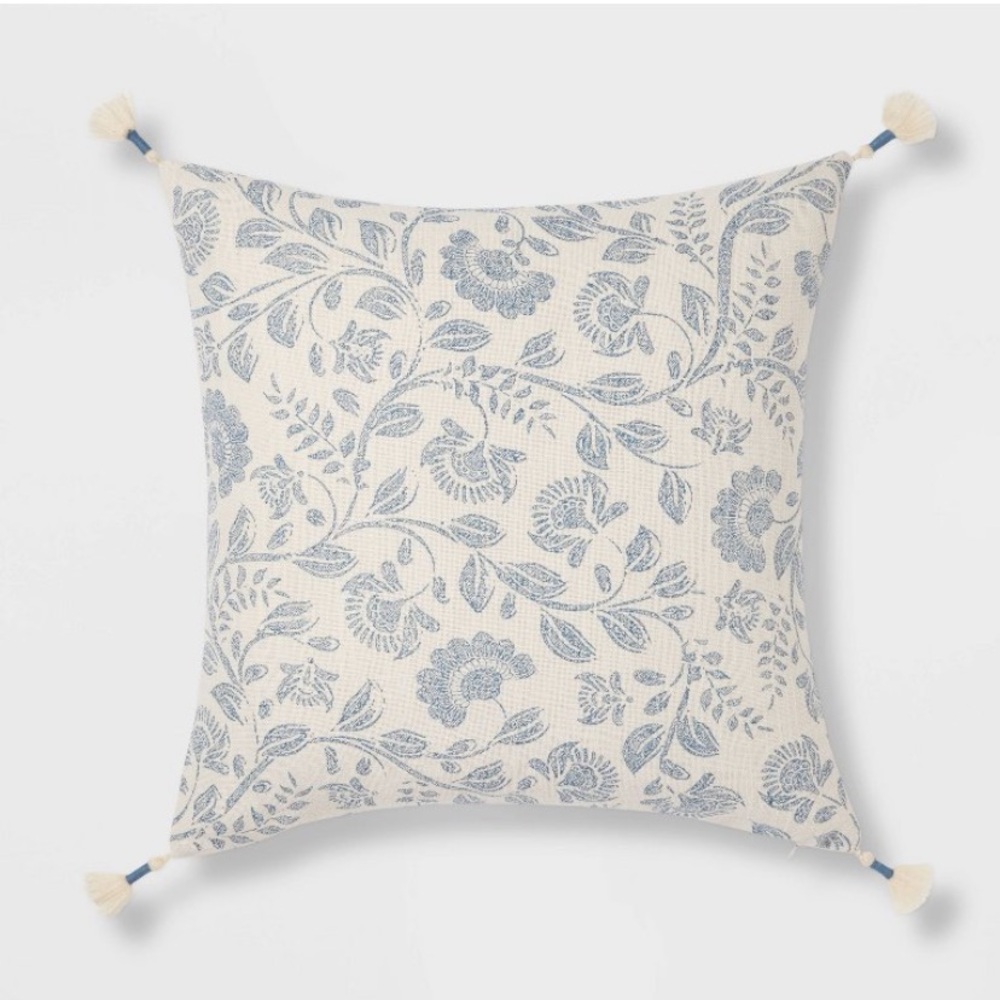 Jacobean Square Throw Pillow Blue - Threshold